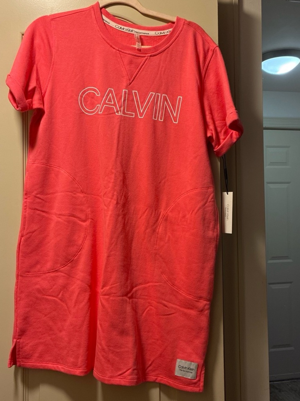 Calvin Klein Performance Coral Pink Short Sleeve Sweatshirt Tunic Dress